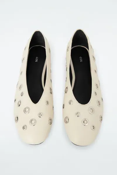 Cos Eyelet Leather Ballet Flats In White