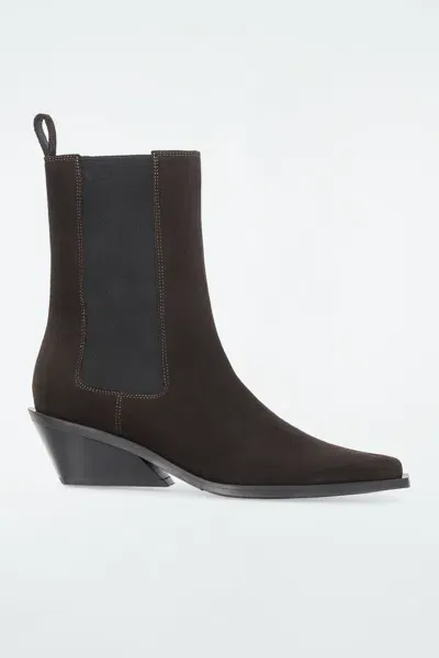 Cos Leather Cowboy Chelsea Boots In Brown