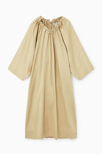 Cos Oversized Cotton Midi Dress In Beige