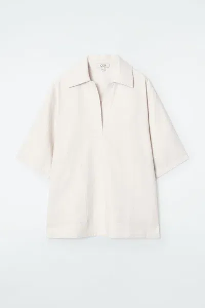 Cos Oversized Linen-twill Polo Shirt In White