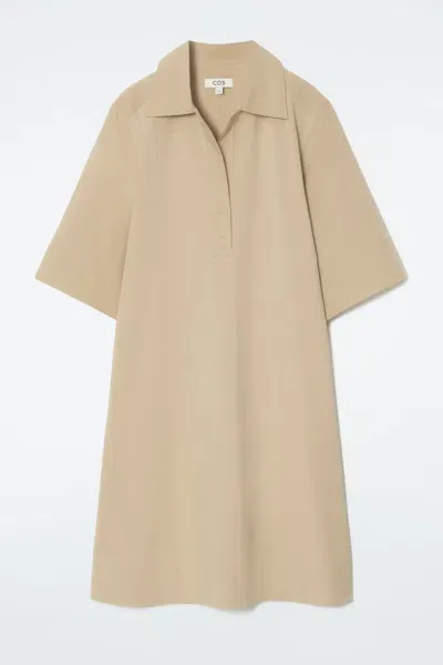 Cos Oversized Open-collar Shirt Dress In Beige