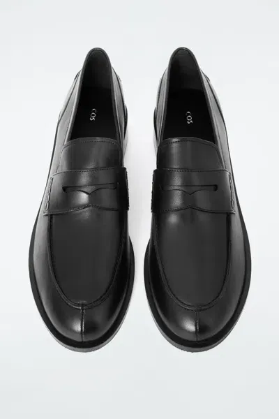 Cos Pintucked Leather Penny Loafers In Black