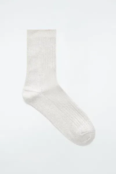 Cos Ribbed Lurex Socks In White