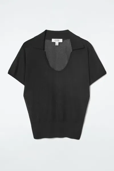 Cos Scoop-neck Knitted Polo Shirt In Black