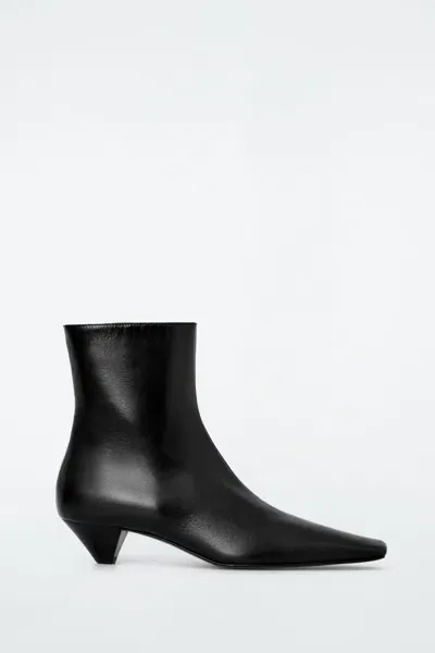 Cos Square-toe Leather Ankle Boots In Black