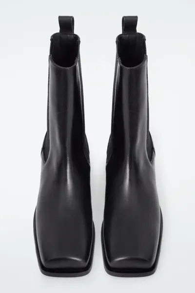 Cos Square-toe Leather Chelsea Boots In Black