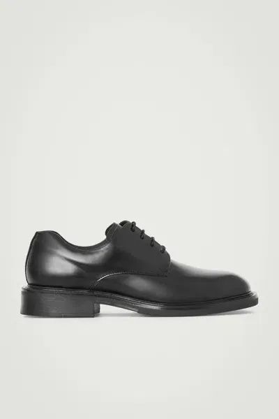 Cos Square-toe Leather Derby Shoes In Black