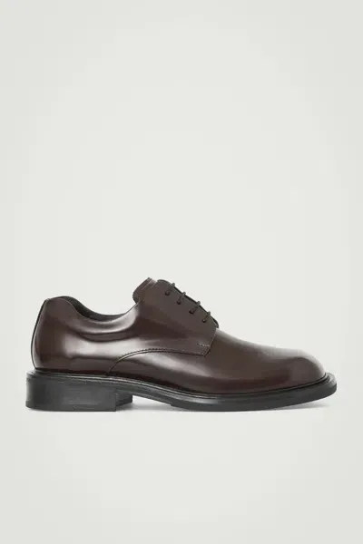 Cos Square-toe Leather Derby Shoes In Brown