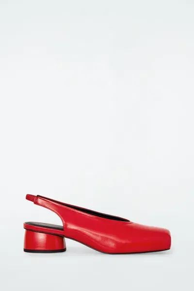 Cos Square-toe Leather Heeled Ballet Pumps In Red