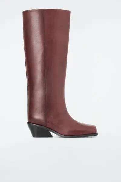 Cos Square-toe Leather Knee-high Boots In Brown