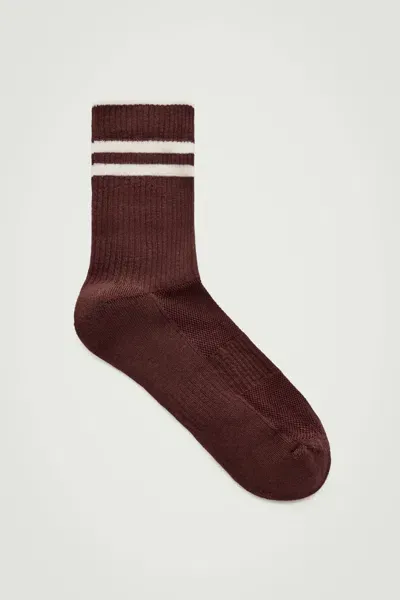 Cos Striped Sports Socks In Brown