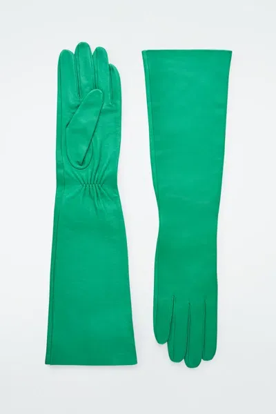 Cos The Long Leather Gloves In Green