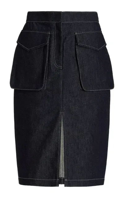 Co Tton Midi Workwear Skirt In Navy