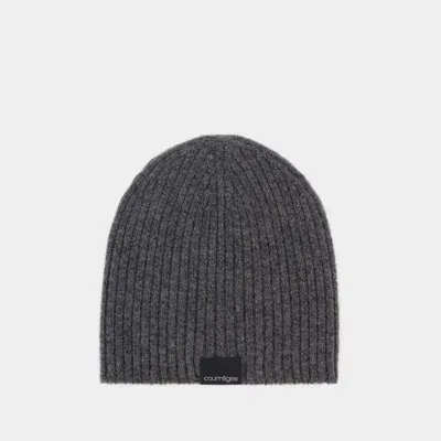 Courrèges Ac Ribbed Beanie - Wool - Grey