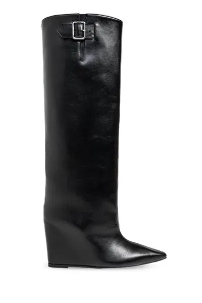 Courrèges Astro Pointed-toe Buckle-detailed Boots In Black