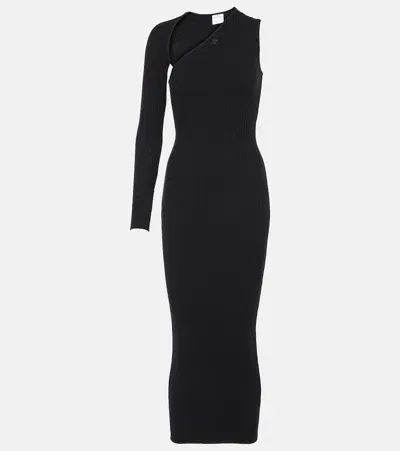 Courrèges Asymmetric Ribbed-knit Midi Dress In Black