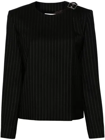 Courrèges Black Buckle-detail Pinstriped Blazer