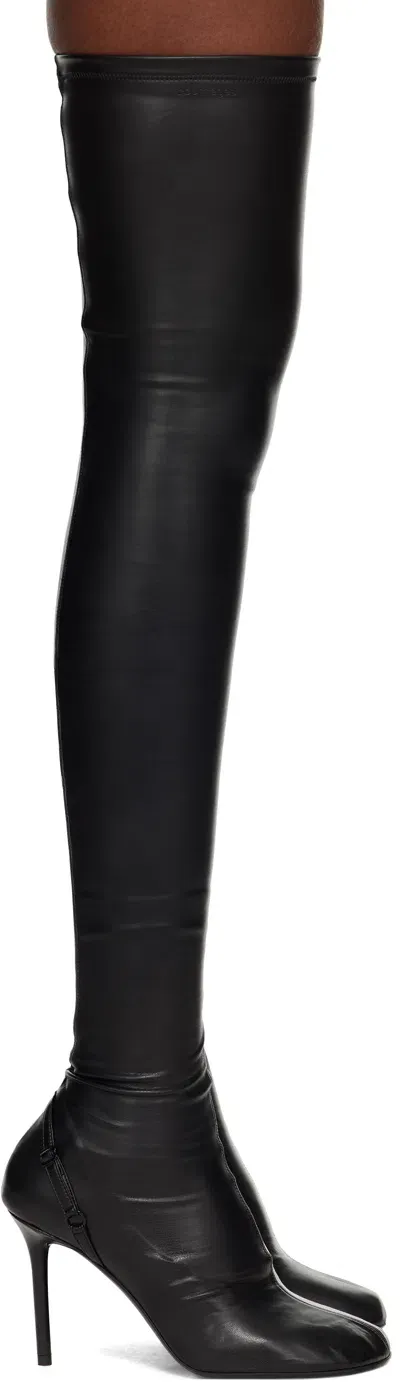 Courrèges Black Oblique Stretch Leather Effect Thigh Boots In 9999 Black