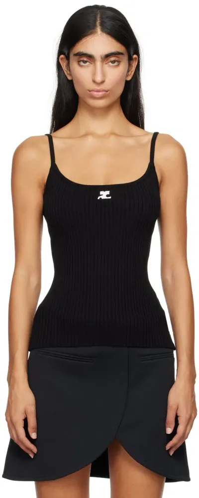 Courrèges Black Rib Knit Tank Top In 9999 Black