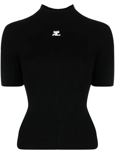 Courrèges Courregès  Black Ribbed Turtleneck Sweater