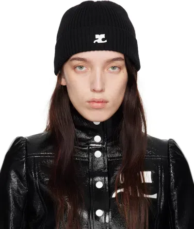 Courrèges Black Ribbed Wool Beanie