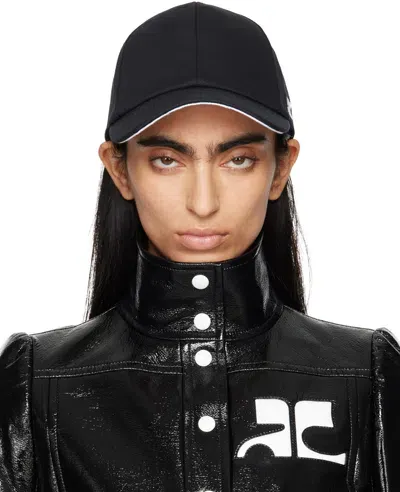 Courrèges Black Signature Ac Cotton Cap In 9999 Black