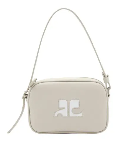 Courrèges Calfskin Shoulder Bag In Grey