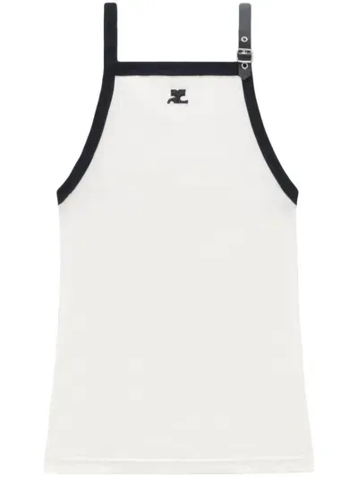 Courrèges Buckle Contrast Cotton Tank Top In Heritage White Black