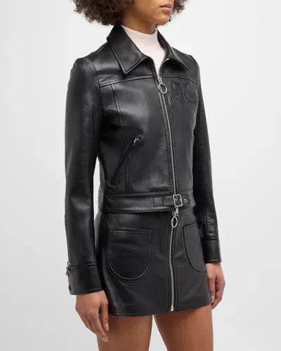 Courrèges Buckle Leather Biker Jacket In Black