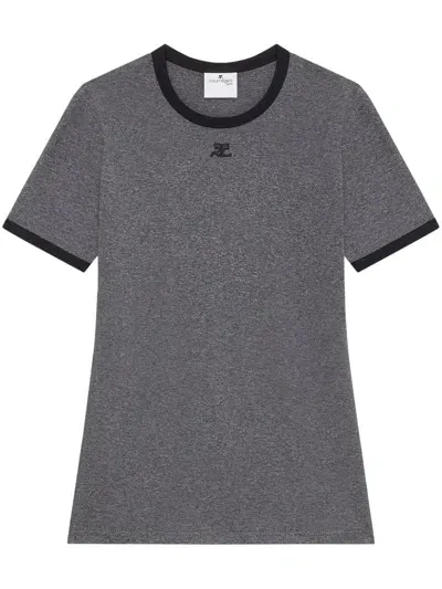 Courrèges Contrast-trim Cotton T-shirt In Gray