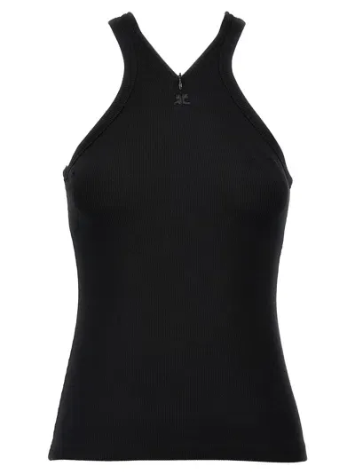 Courrèges Criss-cross Ribbed Tank Top In Black