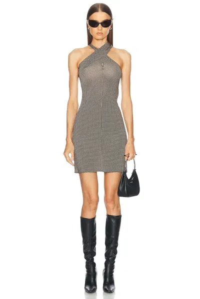 Courrèges Criss Cross Check Jersey Dress In Natural & Mud Brown