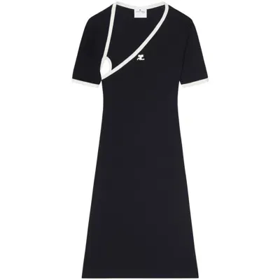 Courrèges Asymmetric-neck Mini Dress In Black