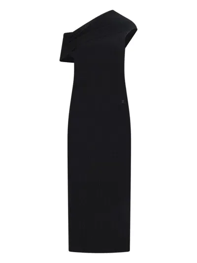 Courrèges Assymetric Ribbed-knit Long Dress In Black