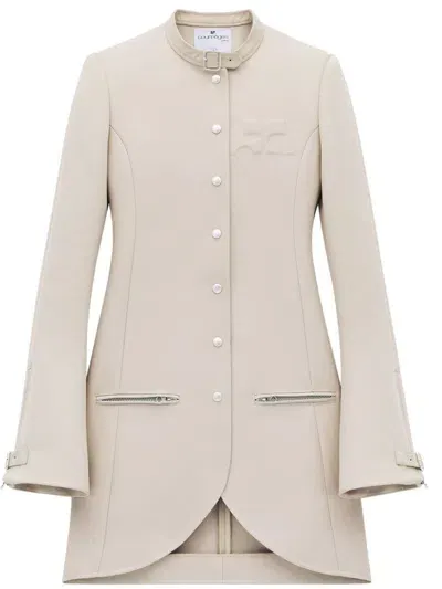 Courrèges Ellipse Twill Asymmetric Coat In Neutrals