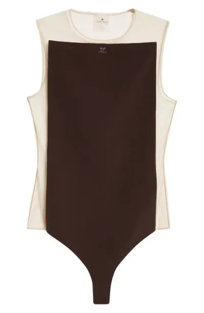 Courrèges Frame Illusion Bodysuit In Sand/chocolate