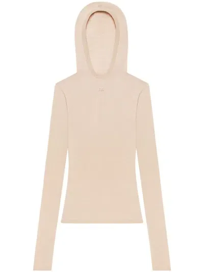 Courrèges Hooded Knitted Top In Nude