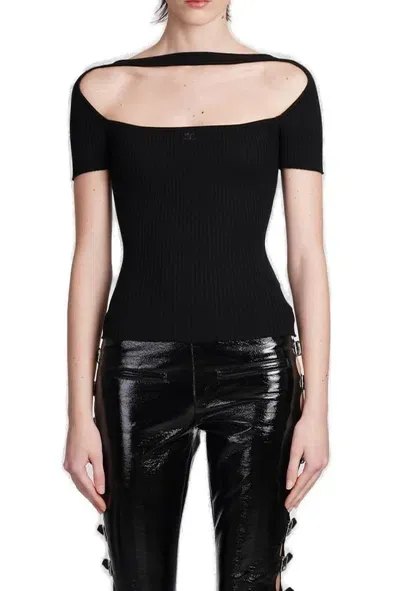 Courrèges Hyperbole Ss Rib Knit Top In Black