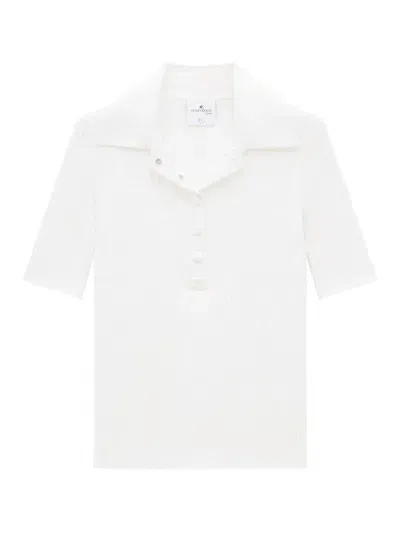 Courrèges Iconic Rib Knit Polo In White