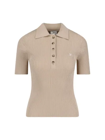 Courrèges Knitted Polo Shirt In Beige