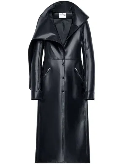 Courrèges Latex Button-up Trench Coat In Black