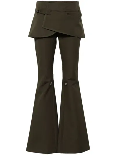 Courrèges Layered-skirt Bootcut Trousers In Brown