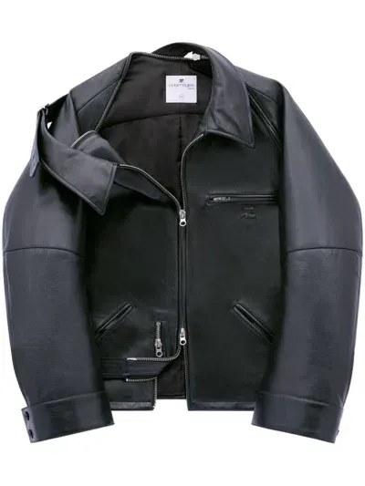 Courrèges Leather Biker Jacket In Black