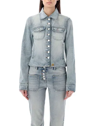 Courrèges Light Blue Denim Trucker Jacket For Women In Grey