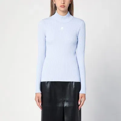 Courrèges Light Blue Ribbed Turtleneck Sweater