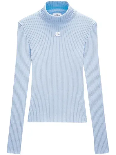 Courrèges Courregès  Light Blue Ribbed Turtleneck Sweater