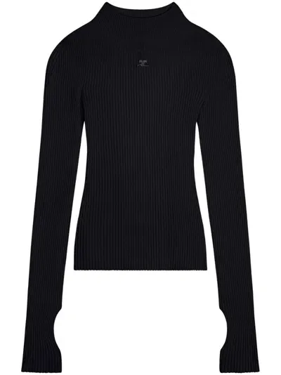 Courrèges Logo-embroidered Ribbed Jumper In Black