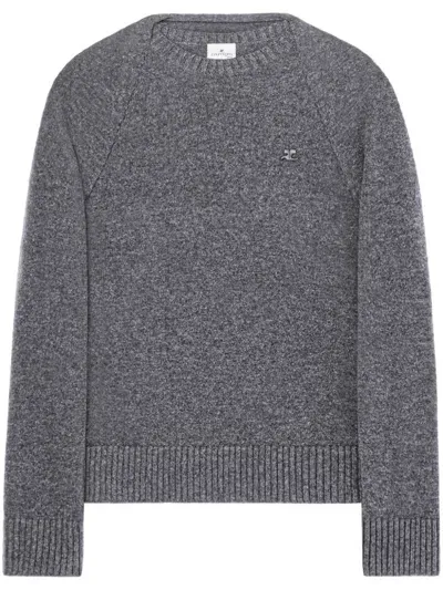 Courrèges Logo-embroidered Wool Jumper In Grey