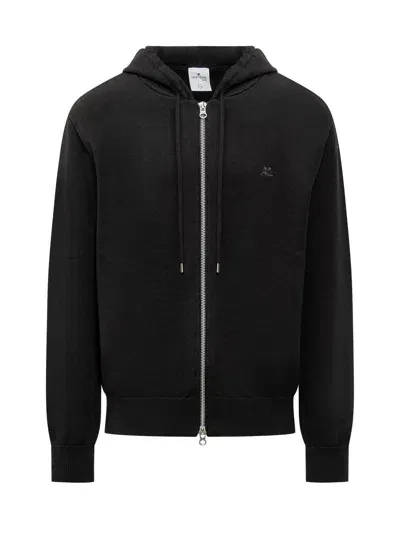 Courrèges Logo Embroidered Zip-up Jacket In Black