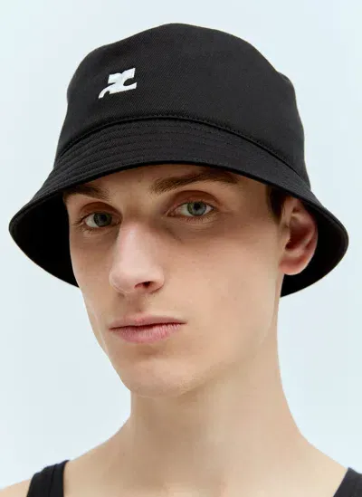 Courrèges Signature Logo-appliqué Bucket Hat In Black